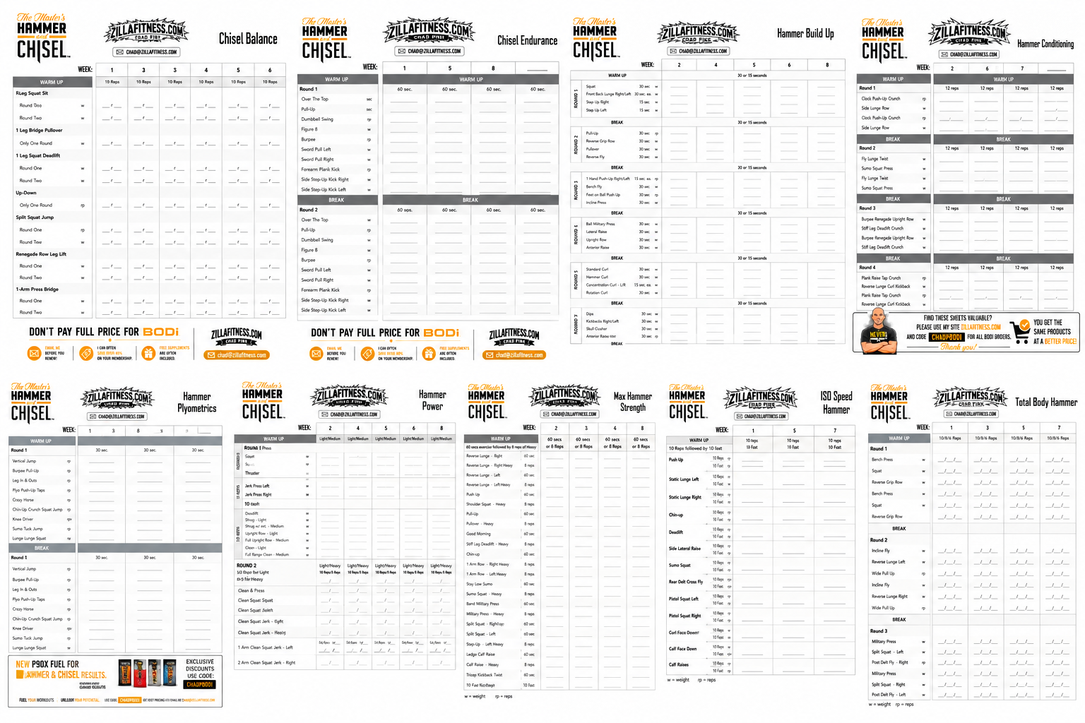 Printable Masters Hammer and Chisel workout sheets PDF download