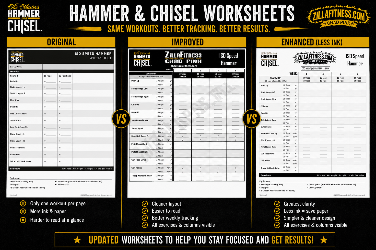 Original and improved Body Beast workout sheets comparison