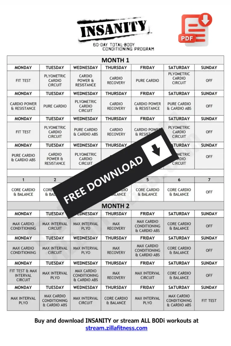 Insanity workout calendar