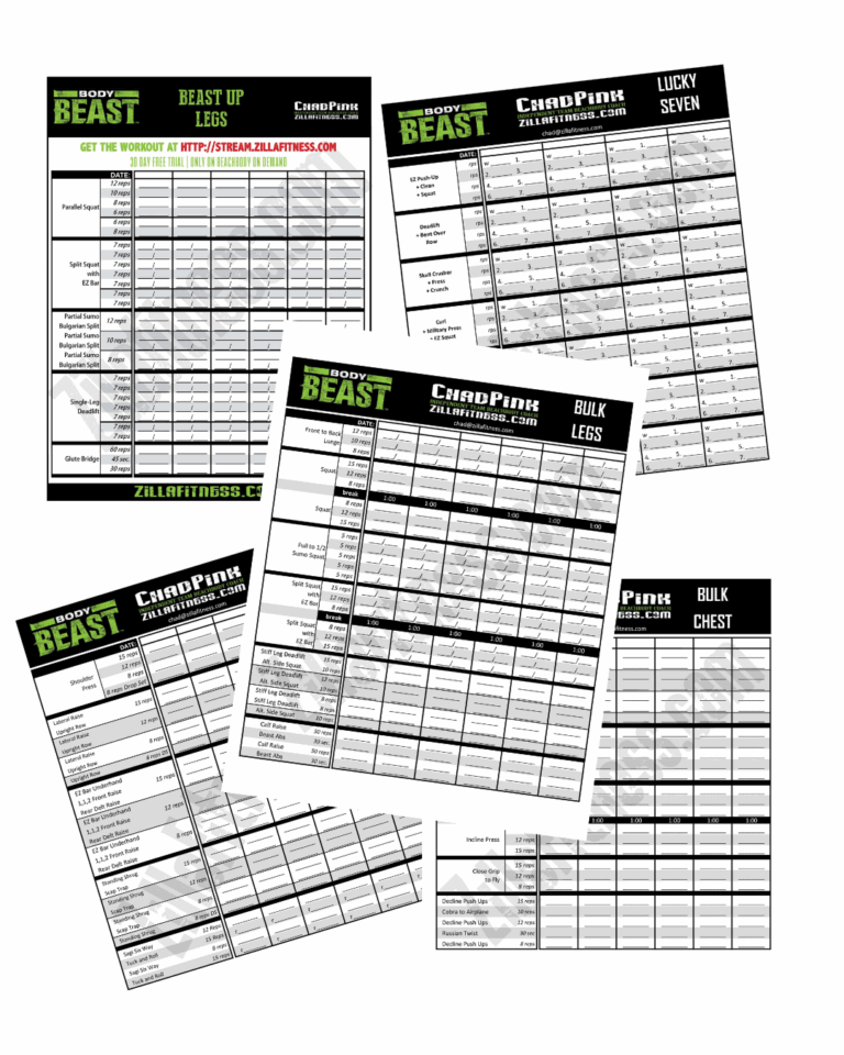 Free Improved Body Beast Workout Sheets by ZillaFitness
