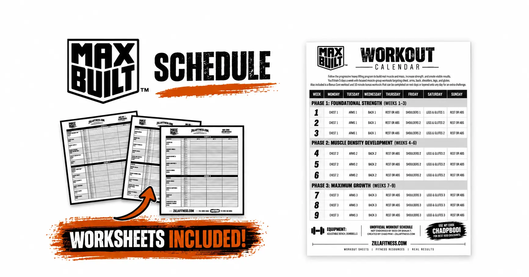 max built calendar and workout schedule